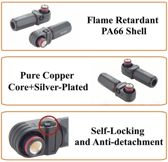 Alt view image 4 of 6 - Right Angle Energy Storage System Power Connector IP67 Waterproof 200A 50mm² Single Core HV Battery Storage Plug,1PC (Black, 200A)