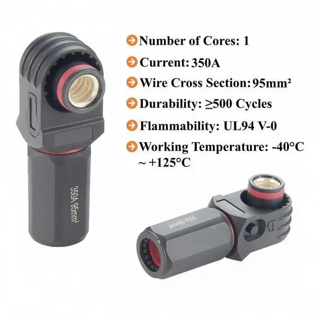 Alt view image 3 of 6 - 90 Degree 12mm 350A 95mm² Single Core Plug for Energy Storage Battery IP67 Waterproof EV Battery Container Connector,1PC (Black, 350A)