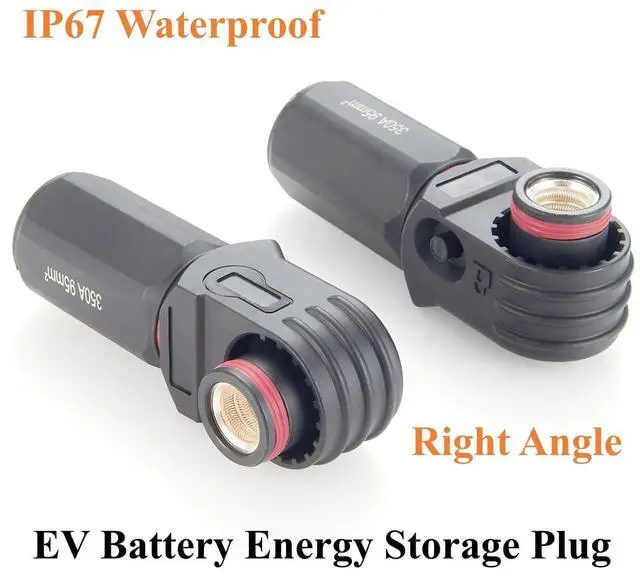 Alt view image 6 of 6 - 90 Degree 12mm 350A 95mm² Single Core Plug for Energy Storage Battery IP67 Waterproof EV Battery Container Connector,1PC (Black, 350A)