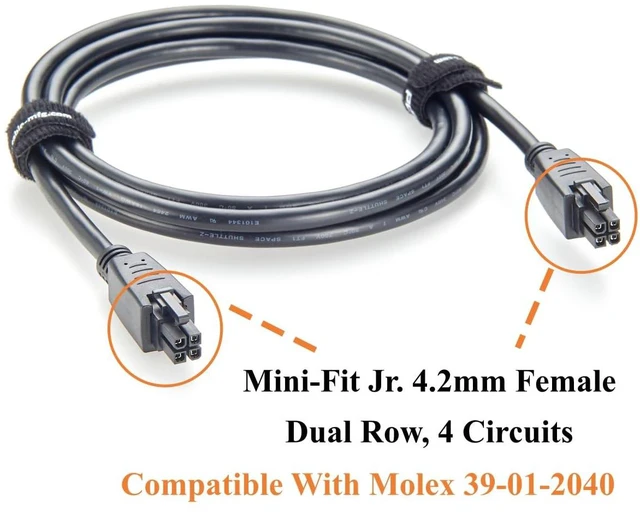 Alt view image 3 of 7 - Mini-Fit Jr. 4.2mm 4 Pin Female to Female Receptacle OTS Overmolded Cable Dual Row 4 Circuits Power & Signal Cable Compatible with 39-01-2040, 2451350420 (5PCS, 2M/6.6FT)