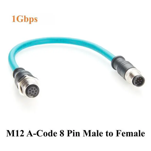 Alt view image 3 of 7 - M12 A Code 8Pin Male to Female Extension Cable Bulkhead Panel Mount IP67 Shielded 1Gbps CAT6A Industrial Ethernet Cable for Sensors, Robotics, Machine Vision, Automation(0.3m)