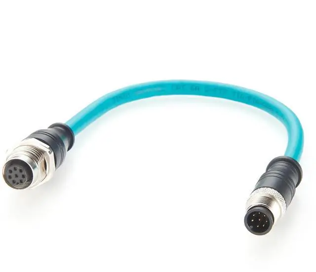 Main image of M12 A Code 8Pin Male to Female Extension Cable Bulkhead Panel Mount IP67 Shielded 1Gbps CAT6A Industrial Ethernet Cable for Sensors, Robotics, Machine Vision, Automation(0.3m)
