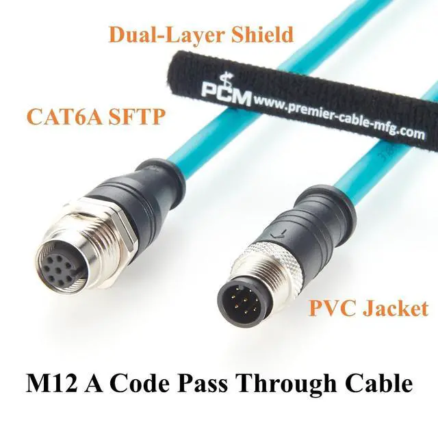 Alt view image 6 of 7 - M12 A Code 8Pin Male to Female Extension Cable Bulkhead Panel Mount IP67 Shielded 1Gbps CAT6A Industrial Ethernet Cable for Sensors, Robotics, Machine Vision, Automation(0.3m)