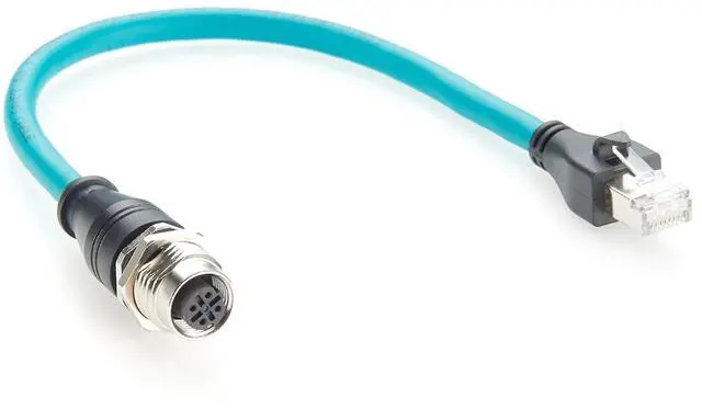 Main image of Panel Mount M12 D Code 4 Pin to RJ45 Cable 100Mbps CAT6A SFTP Industrial Ethernet Cable IP67 Shielded RJ45 Male to M12 Female for Profinet, EtherNet/IP, Modbus TCP, PLC, Sensor(0.3m)