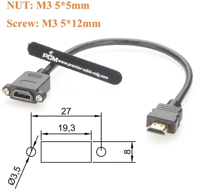 Alt view image 3 of 7 - Screw Panel Mount HDMI 1.4 Extension Cable 4K@30Hz Male to Female Audio Video Cable for UHD TV Monitor Projector Laptop PC (2PCS, 0.3M)