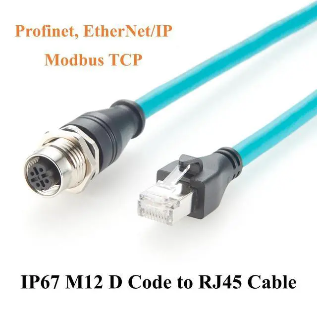Alt view image 4 of 7 - Panel Mount M12 D Code 4 Pin to RJ45 Cable 100Mbps CAT6A SFTP Industrial Ethernet Cable IP67 Shielded RJ45 Male to M12 Female for Profinet, EtherNet/IP, Modbus TCP, PLC, Sensor(0.3m)