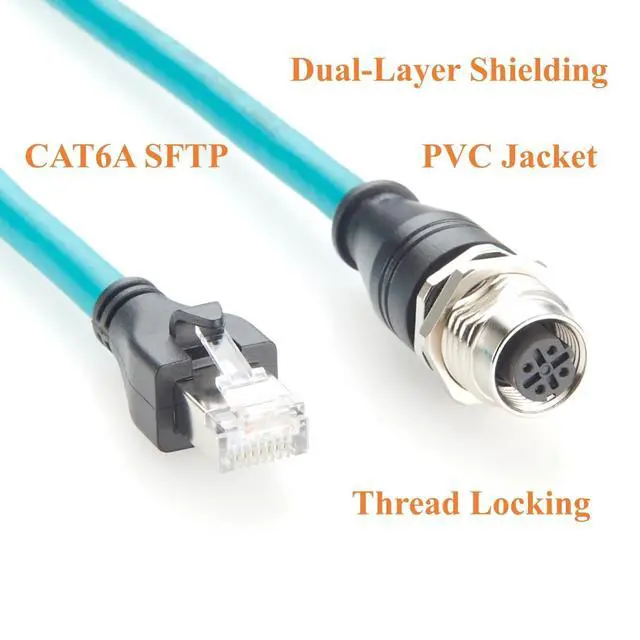 Alt view image 5 of 7 - Panel Mount M12 D Code 4 Pin to RJ45 Cable 100Mbps CAT6A SFTP Industrial Ethernet Cable IP67 Shielded RJ45 Male to M12 Female for Profinet, EtherNet/IP, Modbus TCP, PLC, Sensor(0.3m)