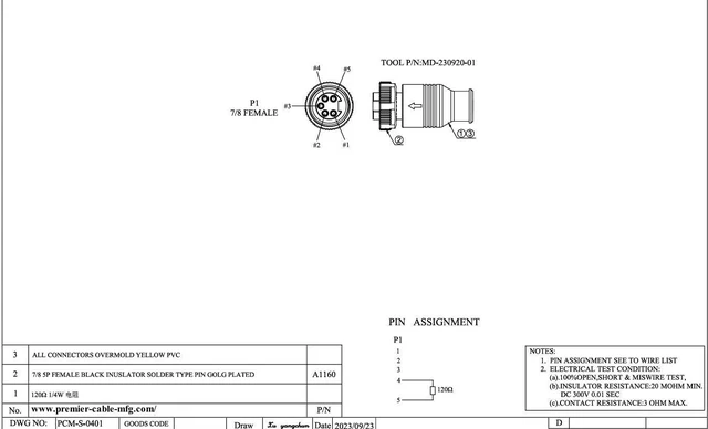 Alt view image 6 of 6 - Mini Termination Resistor DeviceNet Trunk 7/8"-16UN Mini-Change Female 5 Poles with 120 Terminator IP67 Waterproof for NMEA2000 CAN Bus CANopen (Female)