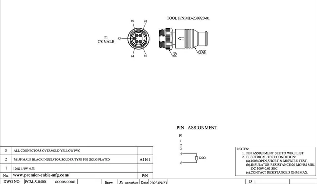 Alt view image 4 of 4 - 7/8" Mini-Change Male Termination Resistor 120 IP67 Waterproof Mini-C 5Pin Trunk Terminator Compatible 1300390370 for DeviceNet NMEA2000 CAN Bus CANopen (Male)