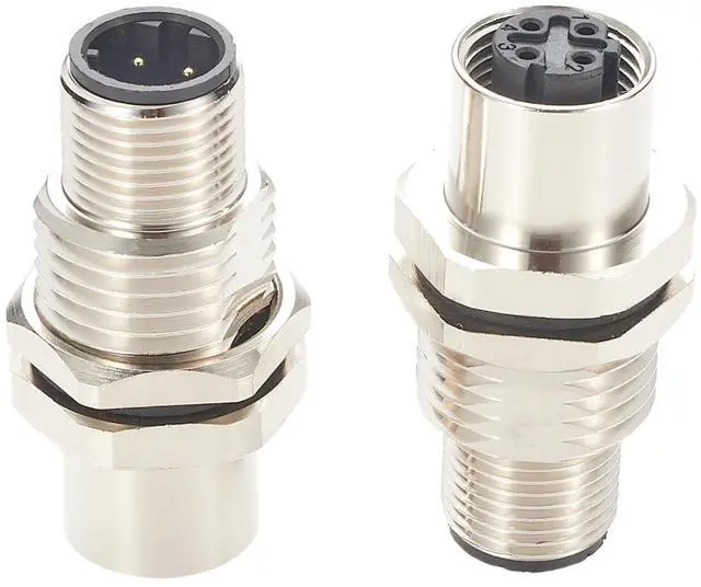 Alt view image 5 of 7 - Profinet M12 D-Code 4 Pin Male to Female Bulkhead Feedthrough Connector Cat5 Ethernet IP67 Shielded Wall Pass-Thru Panel Mount Socket Circular Connector for EtherCAT Fieldbus PLC Sensor (2PCS)
