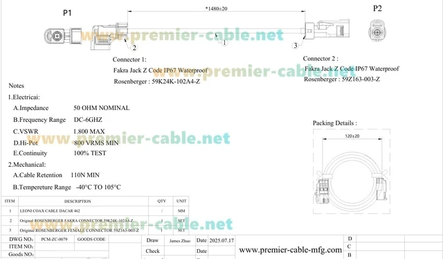 Alt view image 7 of 7 - Waterproof Right Angle FAKRA Z Code Female Automotive RF Cable (1.48M)