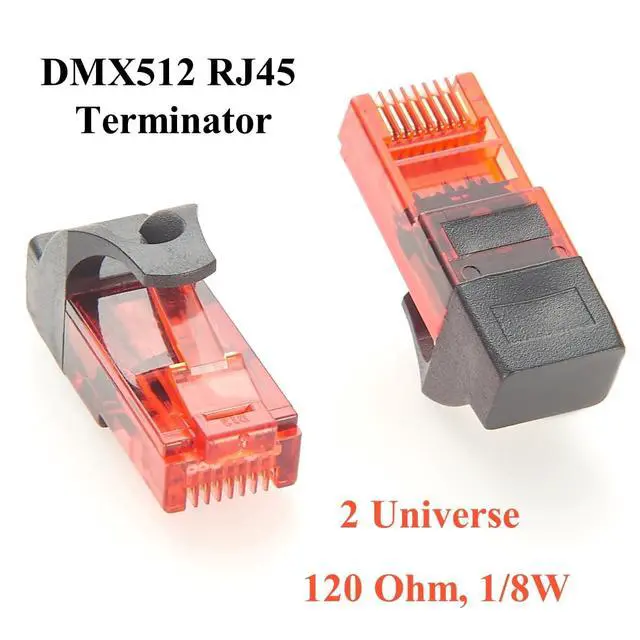 Alt view image 6 of 7 - RJ45 DMX512 Terminator 120 Ohm 2 Universe RJ45-DMXTERM-120-2U DMX512 End of Line Termination Resistor Plug DMX Signal Stabilizer for Stage Lighting Control (5PCS)