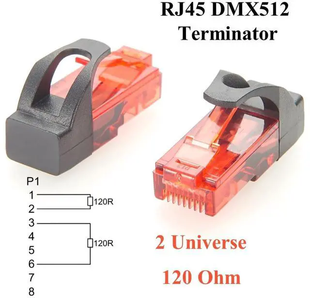 Alt view image 2 of 7 - RJ45 DMX512 Terminator 120 Ohm 2 Universe RJ45-DMXTERM-120-2U DMX512 End of Line Termination Resistor Plug DMX Signal Stabilizer for Stage Lighting Control (5PCS)