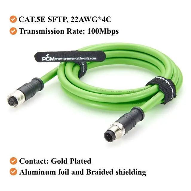Alt view image 2 of 7 - PROFINET M12 D-Code 4 Pin Male to Female Industrial Ethernet Cable 100Mbps CAT5e SFTP Shielded IP67 High Flex Drag Chain for EtherCAT, PLC, Robotics, Machine Vision, Automation (2M/6.6FT)