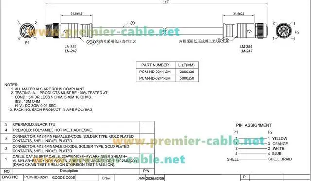 Alt view image 7 of 7 - PROFINET M12 D-Code 4 Pin Male to Female Industrial Ethernet Cable 100Mbps CAT5e SFTP Shielded IP67 High Flex Drag Chain for EtherCAT, PLC, Robotics, Machine Vision, Automation (2M/6.6FT)