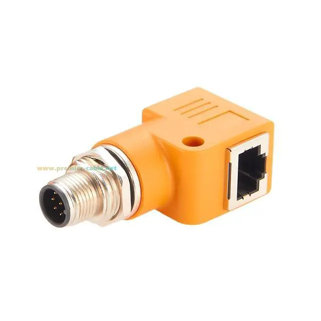 Alt view image 2 of 6 - RJ45 Female to M12 A Coded 8Pin Male Adapter Waterproof Panel Mount feedthrough Bulkhead Connector Industrial Ethernet Circular Connector for Industrial Camera Sensor (M12 Male to RJ45 Right Angle)