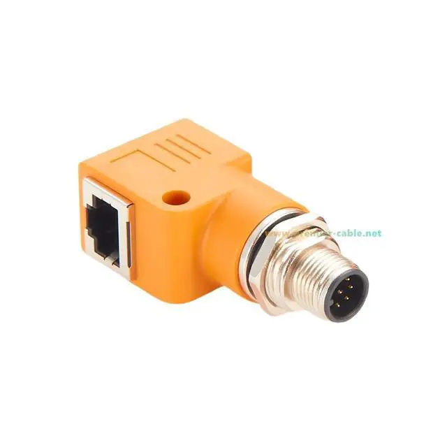 Alt view image 4 of 6 - RJ45 Female to M12 A Coded 8Pin Male Adapter Waterproof Panel Mount feedthrough Bulkhead Connector Industrial Ethernet Circular Connector for Industrial Camera Sensor (M12 Male to RJ45 Right Angle)