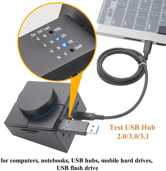 Alt view image 7 of 7 - USB 10G Tester USB Type C 3.1/3.0/2.0 Hub Speed Voltage Test Tool Detection Trigger USB Port Analyzer with LED for Port Functionality QC Inspection (1PCS)