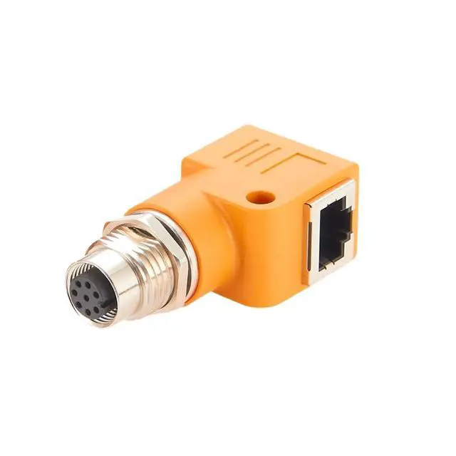 Alt view image 2 of 6 - RJ45 to M12 A Coded 8Pin Adapter IP67 Waterproof Female to Female Panel Mount feedthrough Bulkhead Connector Socket Circular Connector for Industrial Camera Sensor (M12 Female to RJ45 Right Angle)
