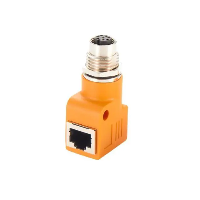 Alt view image 4 of 6 - RJ45 to M12 A Coded 8Pin Adapter IP67 Waterproof Female to Female Panel Mount feedthrough Bulkhead Connector Socket Circular Connector for Industrial Camera Sensor (M12 Female to RJ45 Right Angle)