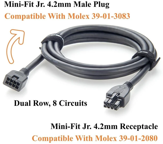 Alt view image 3 of 7 - Mini-Fit Jr. 4.2mm 8Pin Male to Female Extension Cable Dual Row 8 Circuits Power & Signal Cable Compatible with 39-01-3083 to 39-01-2080 (5PCS, 2M/6.6FT)