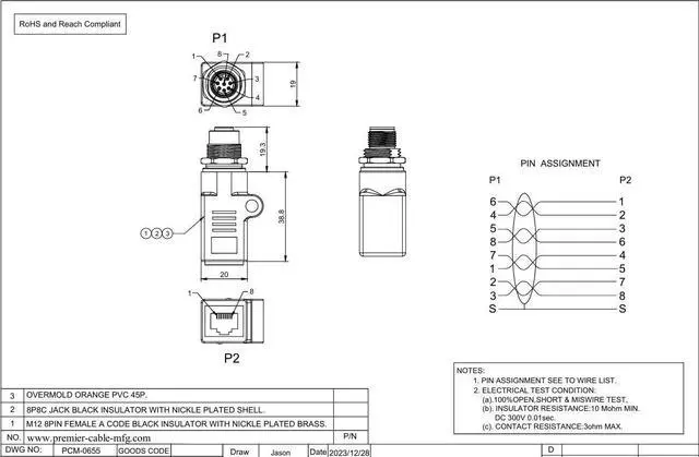 Alt view image 6 of 6 - RJ45 to M12 A Coded 8Pin Adapter IP67 Waterproof Female to Female Panel Mount Bulkhead Connector Socket Circular Connector for Industrial Camera Sensor (M12 Female to RJ45 Straight)