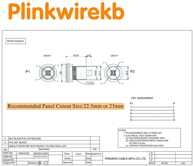Alt view image 7 of 7 - Round Panel Mount USB B Adapter Type B Socket Female to USB 2.0 B Female Panel Mount Printer Connector (1pcs)