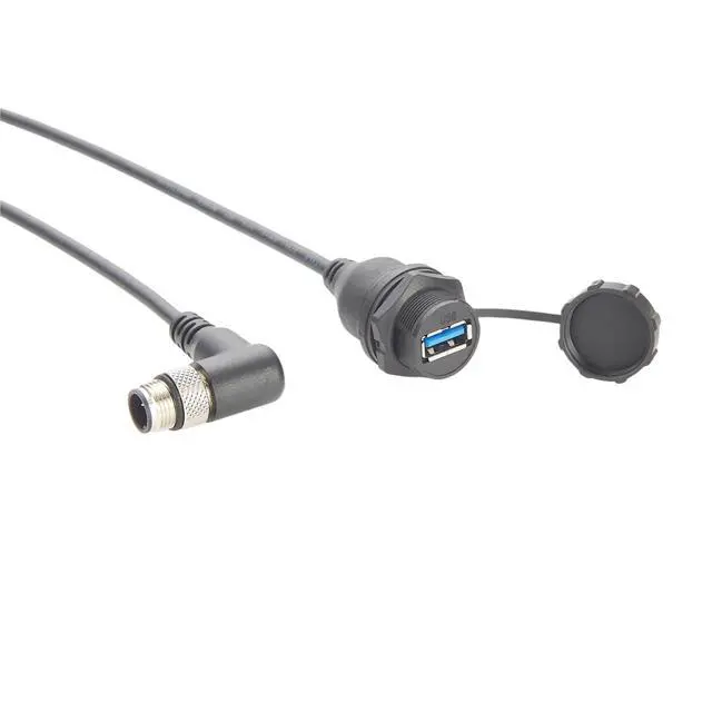 Alt view image 4 of 7 - Right Angle Industrial USB 3.0 Connection Cable IP67 Waterproof USB A Socket to M12 5Pin B Code Male Feedthrough Bulkhead Panel Mount Compatible with IFM EC9125 for PDM360 NG Module,HMI(1.5M/4.92FT)
