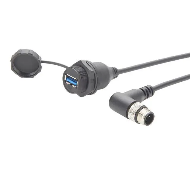 Alt view image 7 of 7 - Right Angle Industrial USB 3.0 Connection Cable IP67 Waterproof USB A Socket to M12 5Pin B Code Male Feedthrough Bulkhead Panel Mount Compatible with IFM EC9125 for PDM360 NG Module,HMI(1.5M/4.92FT)