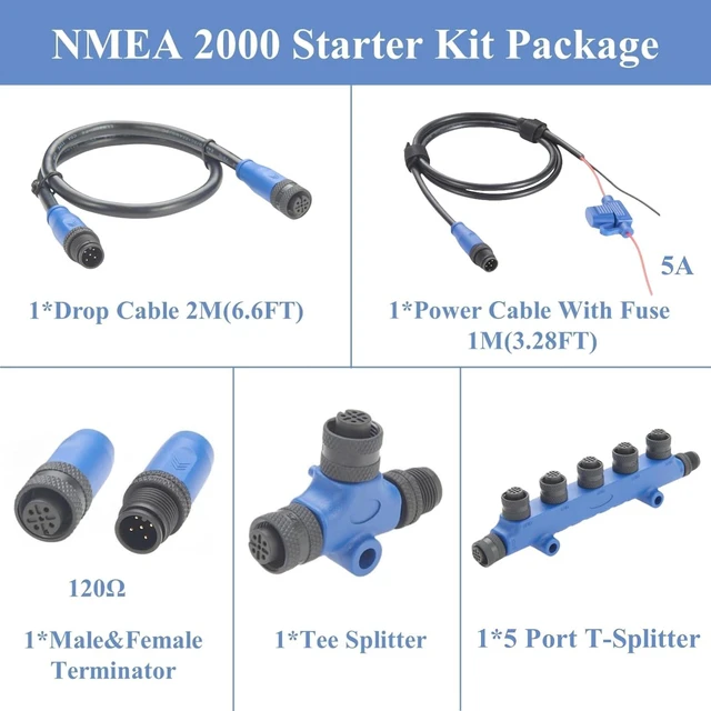 Alt view image 2 of 6 - NMEA 2000 N2K Starter Kit Marine Grade Backbone Cable Drop Cable Tee Splitter 5 Way T Connector Terminators Power Cable with Fuse for Lowrance Simrad B&G Navico Garmin Networks (Kit D)