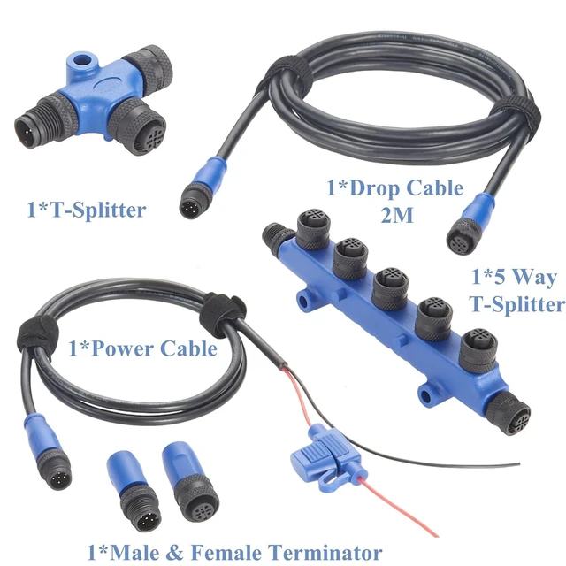 Alt view image 3 of 6 - NMEA 2000 N2K Starter Kit Marine Grade Backbone Cable Drop Cable Tee Splitter 5 Way T Connector Terminators Power Cable with Fuse for Lowrance Simrad B&G Navico Garmin Networks (Kit D)