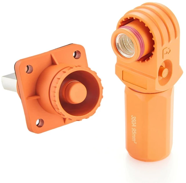 Main image of 1 Set Battery Energy Storage Connector 350A 95mm² High Current HV Connectors Quick Plug Terminal Right Angle Plug and Socket IP67 Waterproof Power Adapter (Orange, 350A)