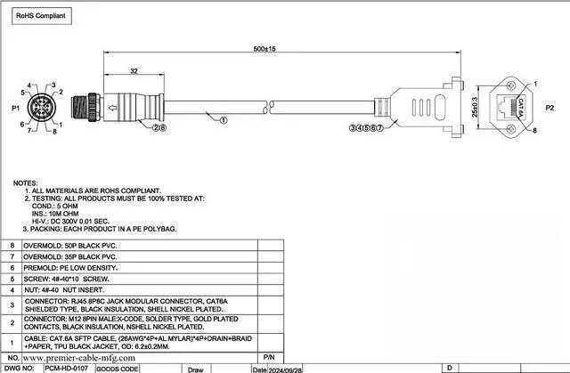 Alt view image 6 of 6 - Panel Mount M12 8 Pin X-Code to RJ45 CAT6A Industrial Ethernet Cable Waterproof High Flex Shielded M12 Gige Cable with Screw Compatible Cognex in Sight Industrial Camera Automation(0.5M)