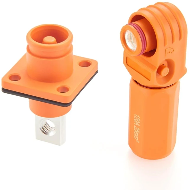 Main image of 1 Set Battery Energy Storage Connector 120A 25mm² High Current HV Connectors Quick Plug Terminal Right Angle Plug and Socket IP67 Waterproof Power Adapter (Orange, 120A)