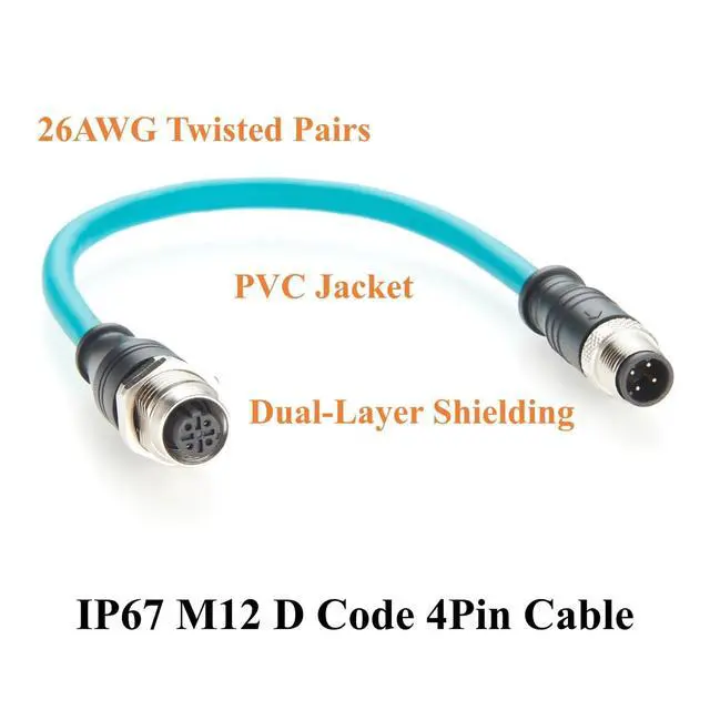 Alt view image 5 of 7 - Profinet M12 D Code 4 Pin Male to Female Extension Cable Bulkhead Panel Mount Shielded 100Mbps Cat6A Industrial Ethernet Cable for Industrial Camera, PLC, Sensors, Automation(0.3m)