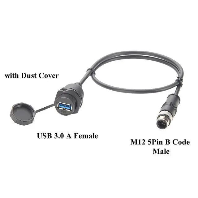 Alt view image 2 of 7 - IP67 Industrial USB 3.0 Connection Cable USB A Female Socket to M12 5Pin B Code Male Flush Panel Mount Bulkhead Cable Compatible with IFM EC2099 for PDM360 NG Module,HMI,Control Panel (0.5M/1.64FT)