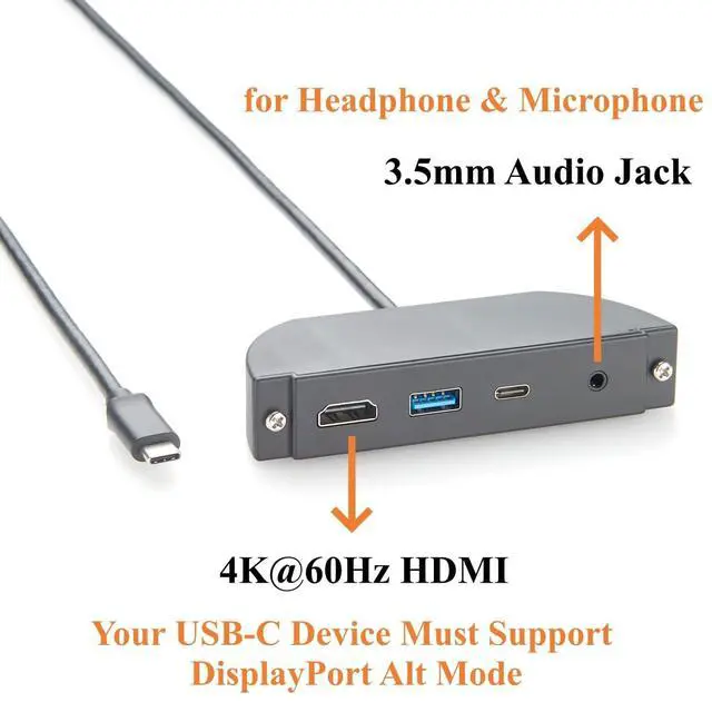 Alt view image 5 of 7 - Screw Panel Mount USB C Hub, 4-in-1 Multiport Adapter with 4K@60Hz HDMI, 10Gbps USB-A & USB-C Data Ports, 3.5mm Audio Headphone & Microphone Jack, for Embedded System, PC, Control Cabinets (1.5M)
