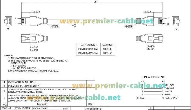 Alt view image 7 of 7 - RJ45 Male to Male Industrial Ethernet Cable 100Mbps CAT5e Shielded High Flex Drag Chain Cable for PROFINET, EtherCAT, PLC, Robotics, Machine Vision, Industrial Automation (2M/6.6FT)