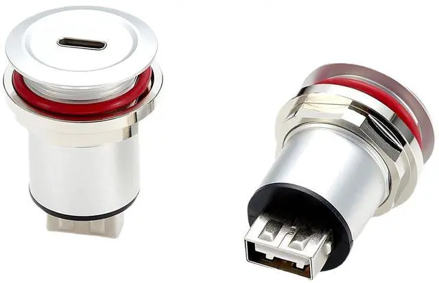 Alt view image 3 of 6 - USB 2.0 to USB 3.1 C Embedded Panel Mount Connector USB Female to Type C Female Threaded Fixed Flush Mount Pass Through Converter for Data Transfer Fast Charging (1PCS)