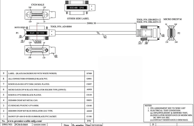 Alt view image 6 of 6 - Micro D-Sub 25Pin Female to GPIB Cable GPIB IEE488 Micro DB25 Cable for PZ2100A Compatible PX0114A, PX0110A, Y1260A, 183285-02, 183285-01(2M/6.6FT)