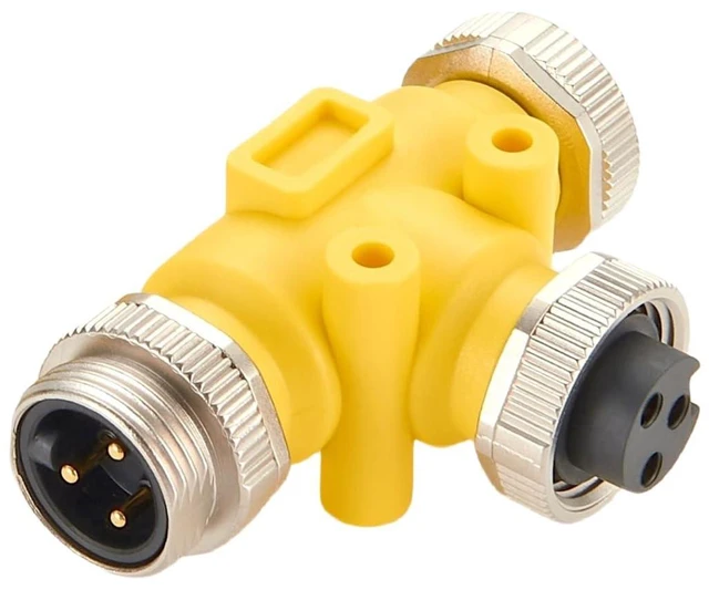 Alt view image 2 of 7 - 3 Way Mini-Change 7/8"-16UNF Circular Connector IP67 7/8" 3 Pin Male to Female Tee Splitter T Distributor Backbone Trunk Cable T Connector for DeviceNet Canopen NMEA 2000 Profibus IO-Link (3Pin)