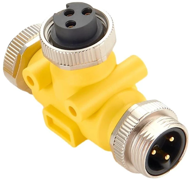 Alt view image 4 of 7 - 3 Way Mini-Change 7/8"-16UNF Circular Connector IP67 7/8" 3 Pin Male to Female Tee Splitter T Distributor Backbone Trunk Cable T Connector for DeviceNet Canopen NMEA 2000 Profibus IO-Link (3Pin)