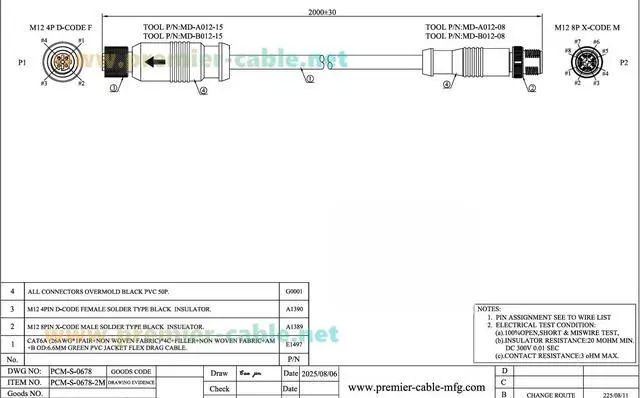 Alt view image 6 of 6 - IP67 M12 X Code Male to D Code Female Ethernet Connection Cable Cat6A High-Flex Drag Chain Shielded Compatible with IFM E80412 for Profinet, EtherNet/IP, Modbus TCP, PLC, Robotics(2M/6.6FT)