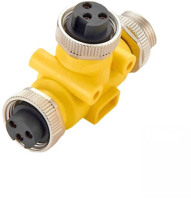 Alt view image 5 of 7 - 3 Way Mini-Change 7/8"-16UNF Circular Connector IP67 7/8" 3 Pin Male to Female Tee Splitter T Distributor Backbone Trunk Cable T Connector for DeviceNet Canopen NMEA 2000 Profibus IO-Link (3Pin)