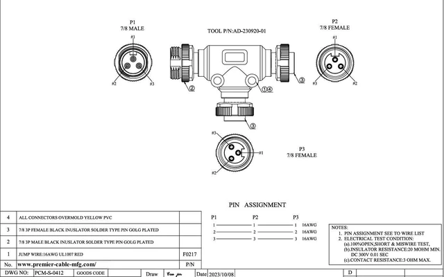 Alt view image 6 of 7 - 3 Way Mini-Change 7/8"-16UNF Circular Connector IP67 7/8" 3 Pin Male to Female Tee Splitter T Distributor Backbone Trunk Cable T Connector for DeviceNet Canopen NMEA 2000 Profibus IO-Link (3Pin)