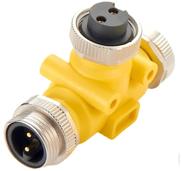 Alt view image 2 of 7 - 3 Way Mini-Change 7/8"-16UNF Circular Connector IP67 7/8" 2 Pin Male to Female Tee Splitter T Distributor Backbone Trunk Cable T Connector for DeviceNet Canopen NMEA 2000 Profibus IO-Link (2Pin)