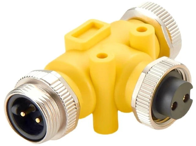 Alt view image 3 of 7 - 3 Way Mini-Change 7/8"-16UNF Circular Connector IP67 7/8" 2 Pin Male to Female Tee Splitter T Distributor Backbone Trunk Cable T Connector for DeviceNet Canopen NMEA 2000 Profibus IO-Link (2Pin)