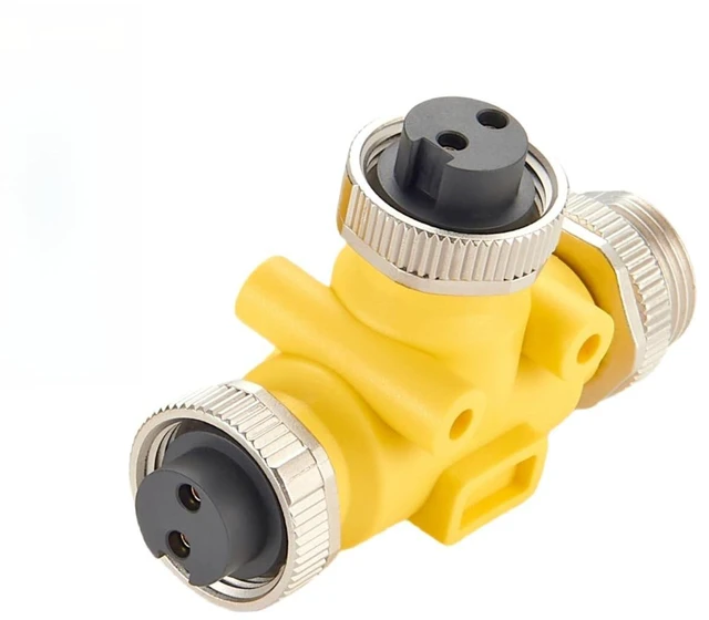 Alt view image 4 of 7 - 3 Way Mini-Change 7/8"-16UNF Circular Connector IP67 7/8" 2 Pin Male to Female Tee Splitter T Distributor Backbone Trunk Cable T Connector for DeviceNet Canopen NMEA 2000 Profibus IO-Link (2Pin)