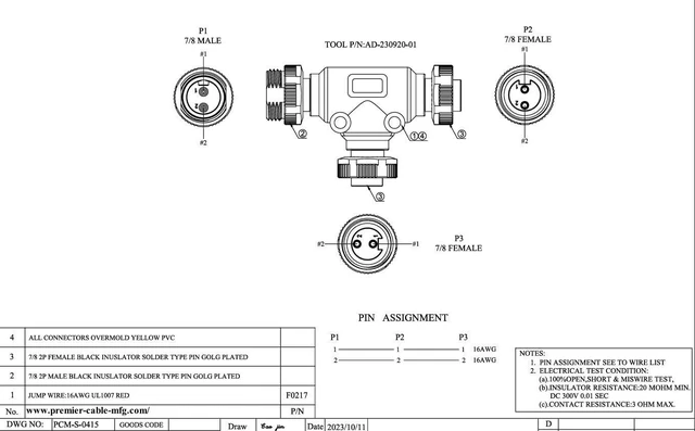 Alt view image 6 of 7 - 3 Way Mini-Change 7/8"-16UNF Circular Connector IP67 7/8" 2 Pin Male to Female Tee Splitter T Distributor Backbone Trunk Cable T Connector for DeviceNet Canopen NMEA 2000 Profibus IO-Link (2Pin)