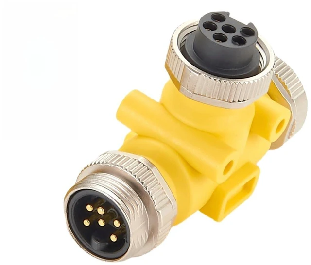 Alt view image 2 of 7 - 3 Way Mini-Change 7/8"-16UNF Circular Connector IP67 7/8" 6 Pin Male to Female Tee Splitter T Distributor Backbone Trunk Cable T Connector for DeviceNet Canopen NMEA 2000 Profibus IO-Link (6Pin)